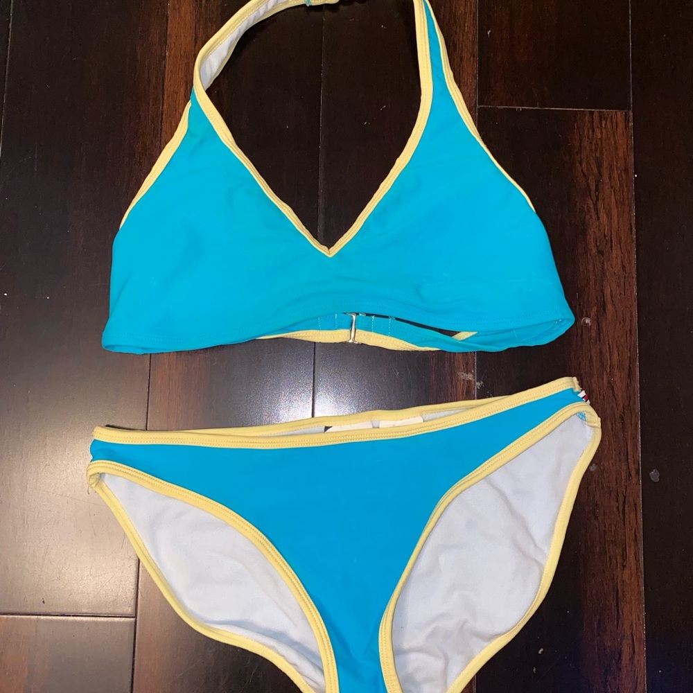 Tommy Hilfiger Blue Bikini Top with Yellow Trim